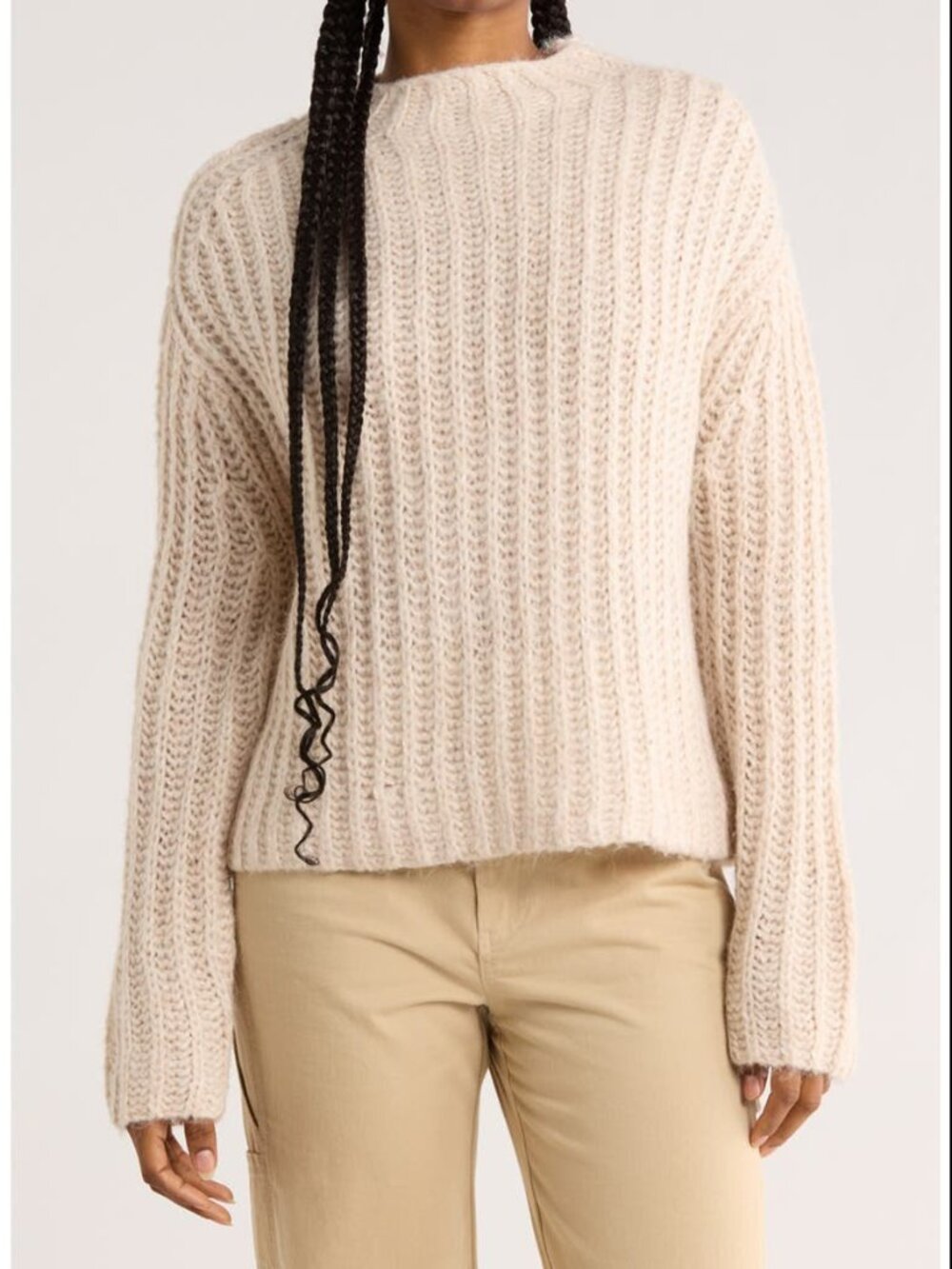 The Industry Chunky Ribbed Mock Neck Sweater Cream Medium Cozy Pullover